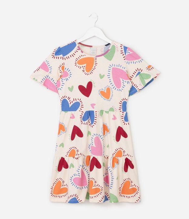 Vestido Infantil en Algodón Estampado Corazón - Talle 5 a 16 años 2