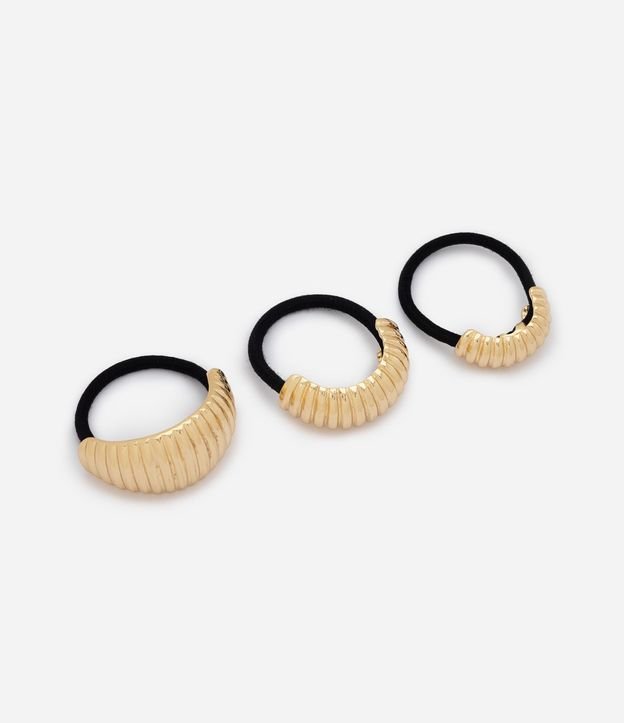 Kit con 03 Gomitas para el Pelo con Detalles Texturizados en Metal