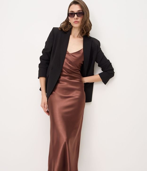 Vestido Slip Satinado con Breteles Finos