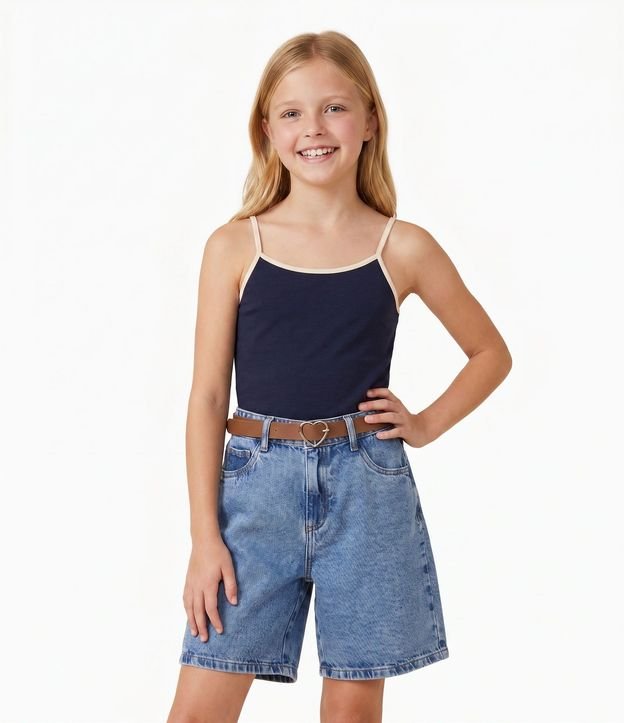 Blusa Infantil en Algodón con Bretel Fino y Detalle Contrastante - Talle 5 a 16 años