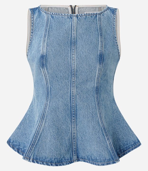 Blusa Jeans Peplum sin Mangas con Recortes 5