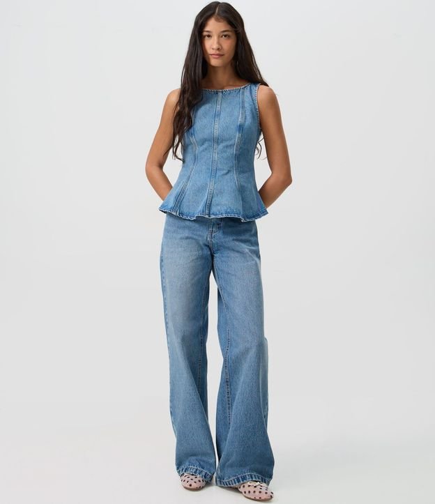 Blusa Jeans Peplum sin Mangas con Recortes 2