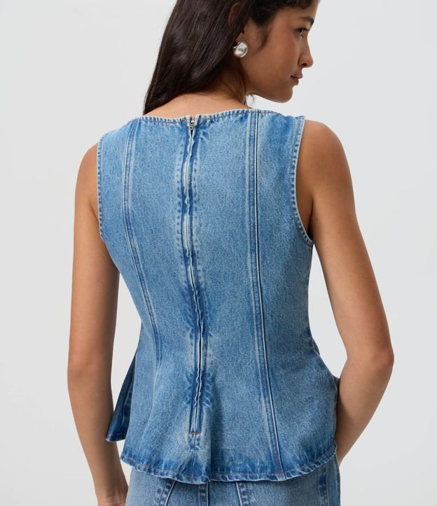 Blusa Jeans Peplum sin Mangas con Recortes 4