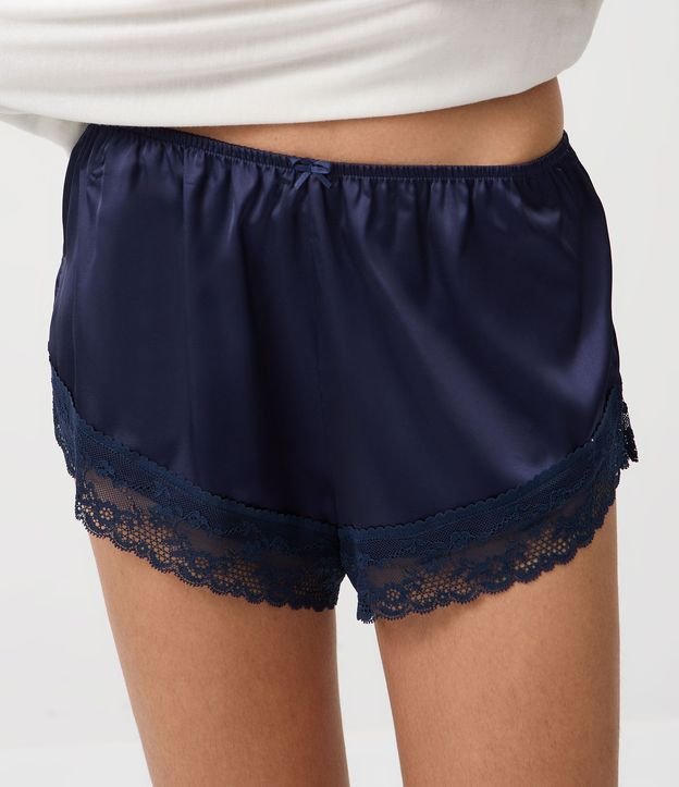 Short de Pijama Regular de Satén con Encaje Separado 2