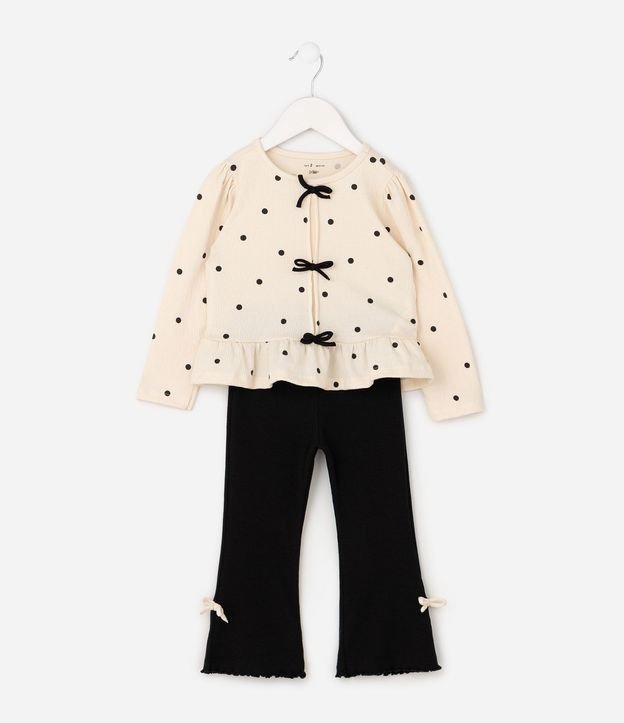 Conjunto Infantil Blusa de Lunares y Pantalón con Lacitos - Talle 1 a 6 años 2