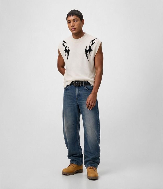 Pantalón de Jean Baggy con Recortes Curvos