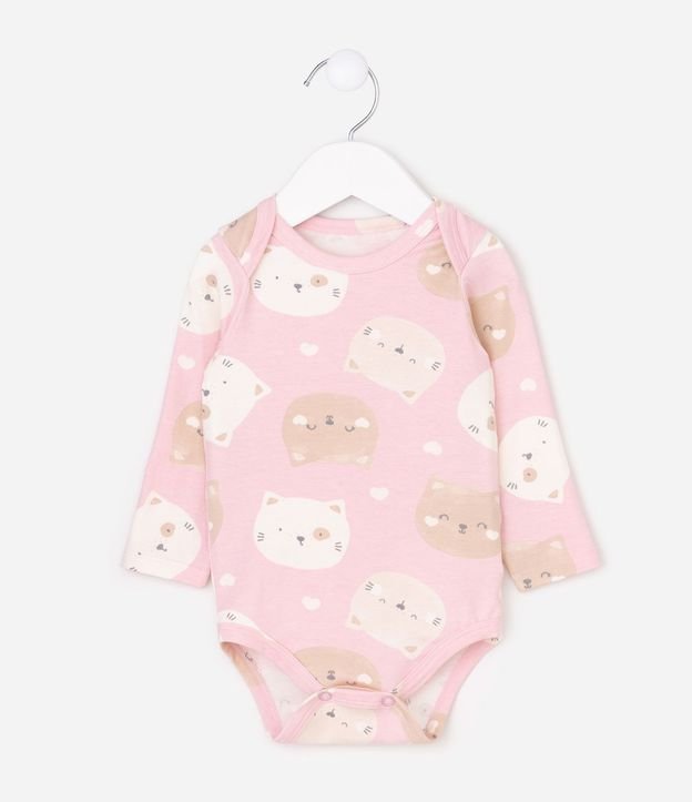 Body Bebé Cotton Gatos Cara de Bicho - Talle 0 a 18 Meses