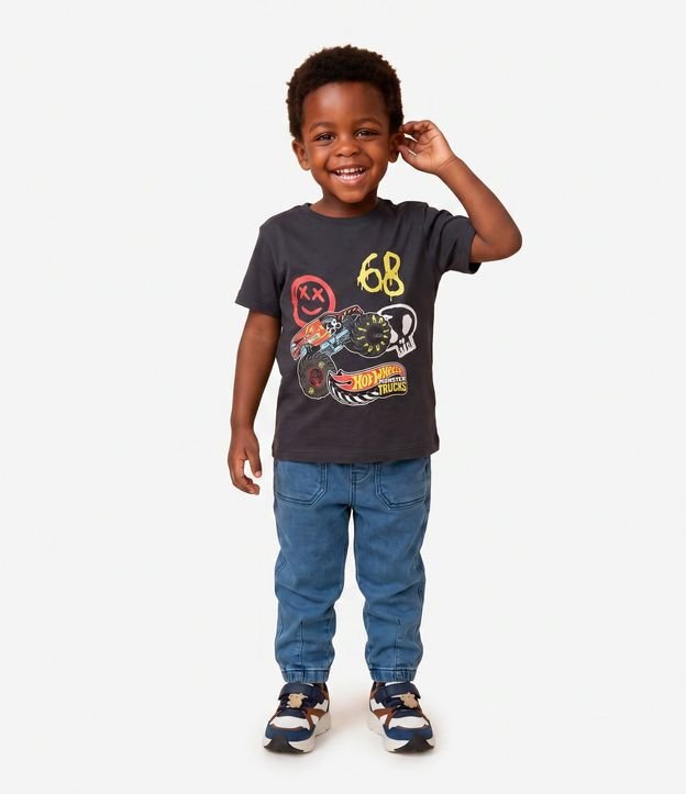 Remera Infantil en Algodón Hot Wheels Monster Trucks - Talle 4 a 10 años