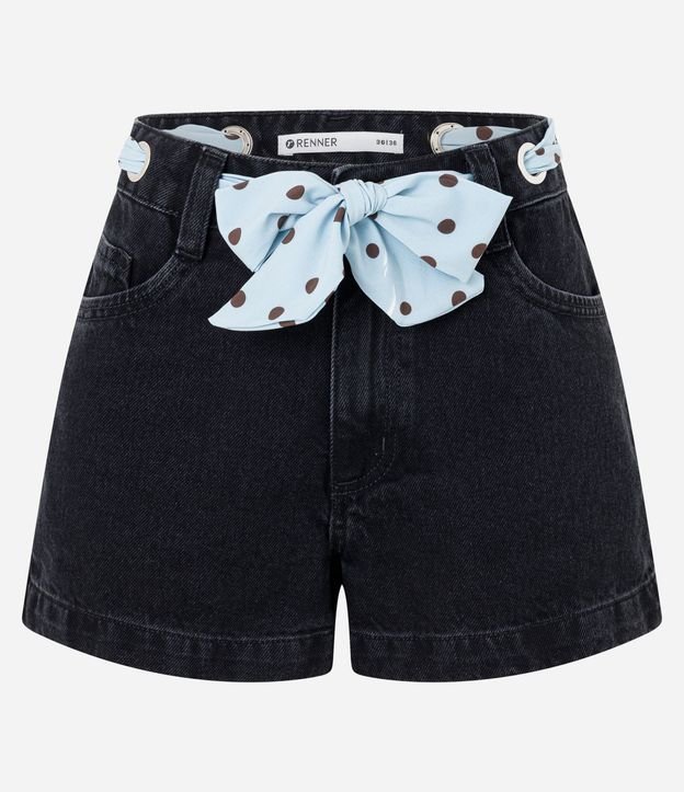 Short en Jeans con Cintura Alta Pañuelo y Ojale 6