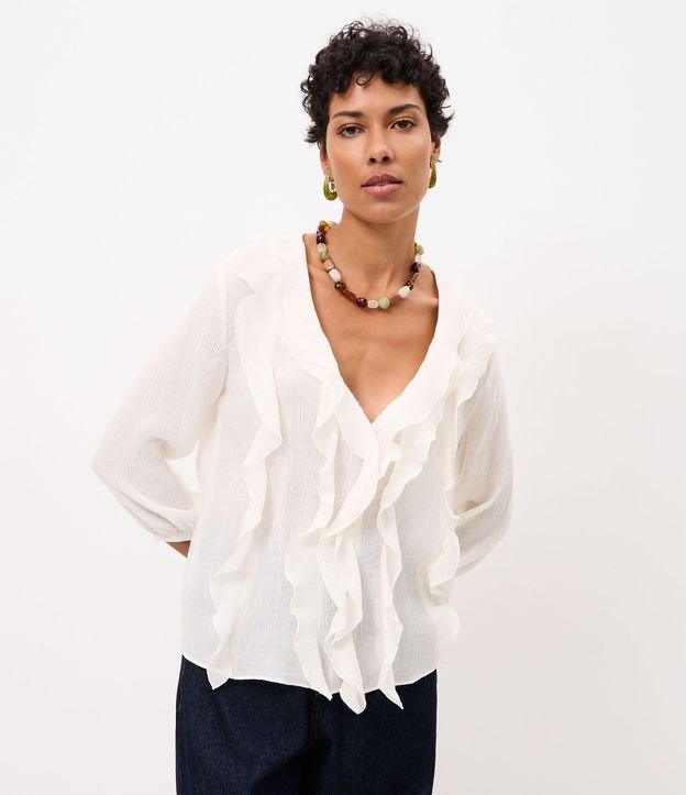 Blusa Bata en Viscosa con Volados