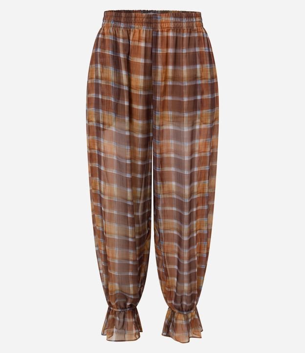 Pantalón Aladim en Chiffon de Cuadros con Fruncido en el Tobillo 5