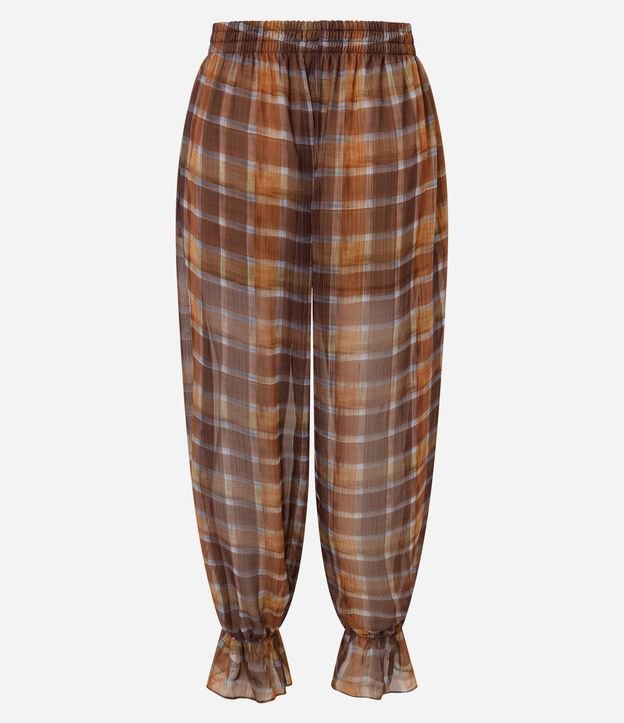 Pantalón Aladim en Chiffon de Cuadros con Fruncido en el Tobillo 6