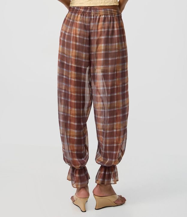 Pantalón Aladim en Chiffon de Cuadros con Fruncido en el Tobillo 4