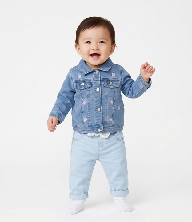 Campera Jeans Bebé Mini Frutillas - Talle 0 a 18 Meses 2