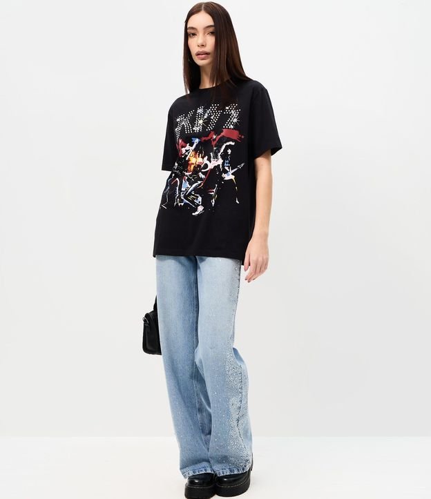 Remera en Algodón con Estampado Banda Kiss con Lettering Brillante 2