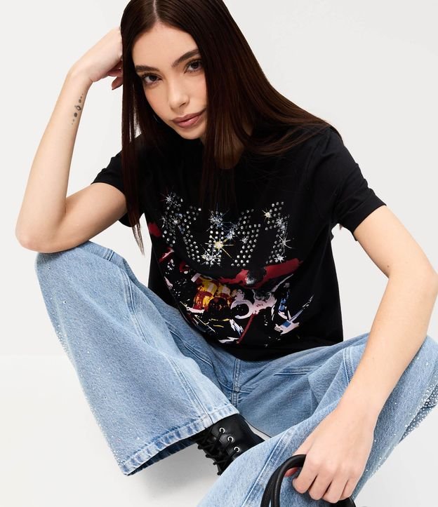 Remera en Algodón con Estampado Banda Kiss con Lettering Brillante 3