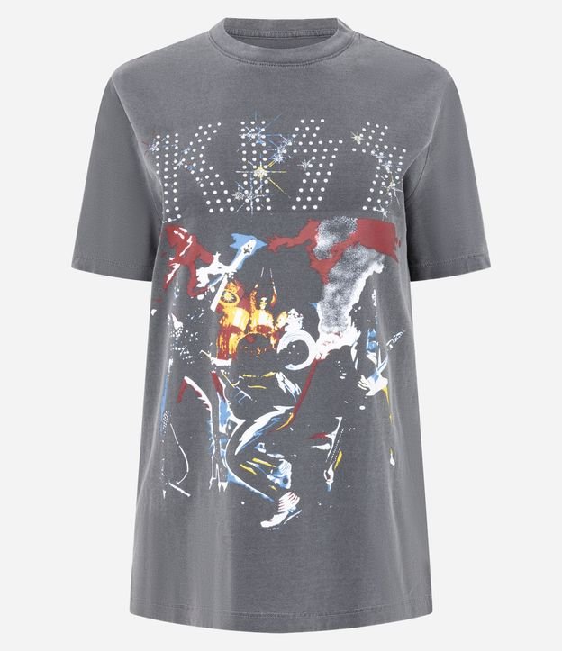 Remera en Algodón con Estampado Banda Kiss con Lettering Brillante 5