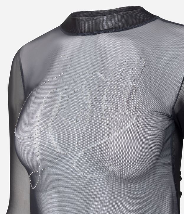 Blusa Manga Larga en Tule con Aplicación Brillosa en Lettering Love 6