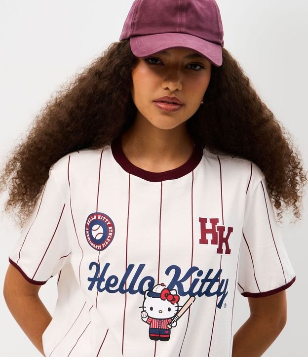 Remera en Algodón con Estampado Hello Kitty Baseball con Rayas 1