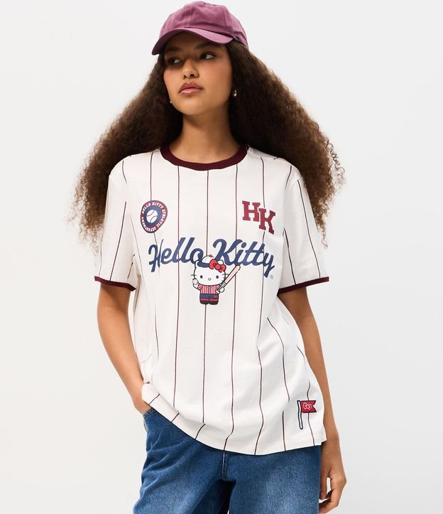 Remera en Algodón con Estampado Hello Kitty Baseball con Rayas 3