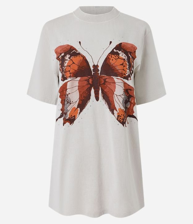 Remera Oversized en Algodón con Estampa de Mariposa Marmorizada 5