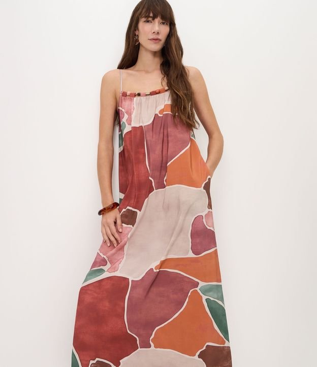 Vestido Midi en Viscosa con Breteles Finos y Estampado Geométrico 2