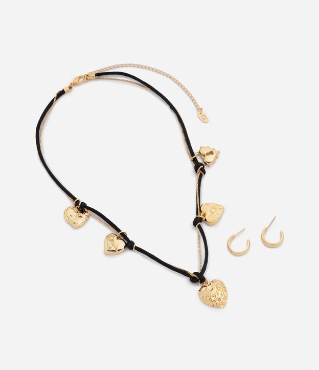 Conjunto de Collar con Colgantes de Corazón y Caravanas de Aro 2