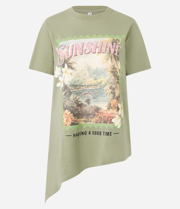 Remera Alargada en Algodón con Estampa Sunshine y Bajo Asimétrica 5
