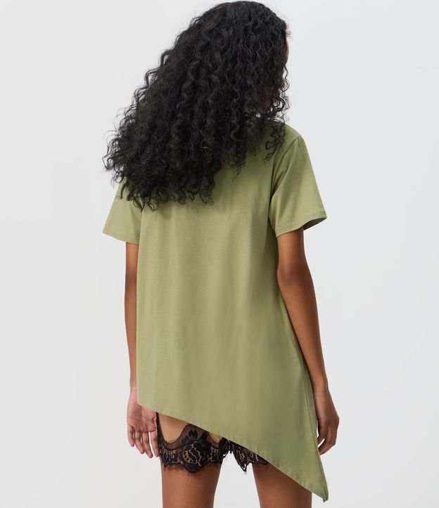 Remera Alargada en Algodón con Estampa Sunshine y Bajo Asimétrica 4