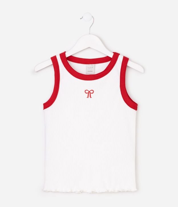 Musculosa Infantil en Rib con Contraste y Bordado de Lazo  - Talle 5 a 16 años