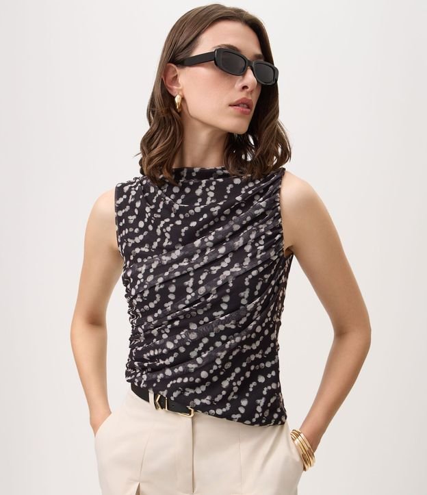 Blusa en Tule Fruncido con Estampa Abstracta 1