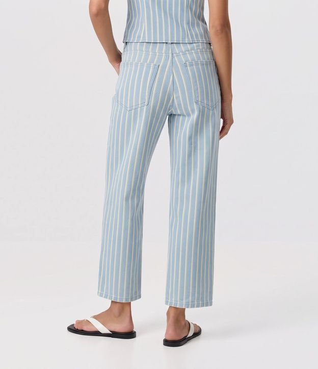 Pantalón Recto Cropped en Sarga con Estampa Rayada 4