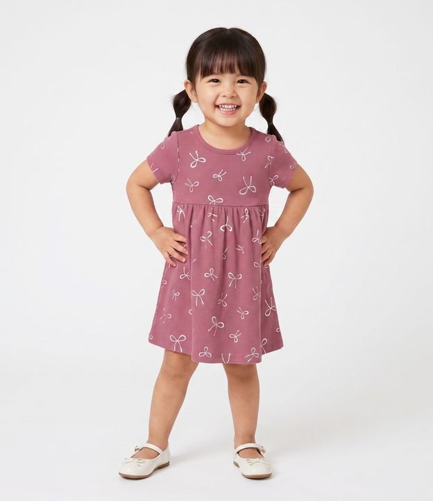 Vestido Infantil en Algodón Canelado con Lacitos Foil - Talle 1 a 6 años