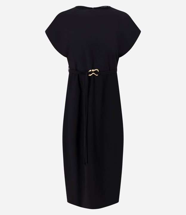 Vestido Midi en Sarga con Cinta y Hebilla Metalizada 5