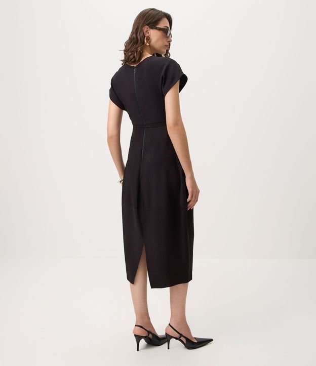 Vestido Midi en Sarga con Cinta y Hebilla Metalizada 4