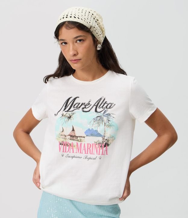 Remera con Estampa Mare Alta y Aplicación de Lentejuelas en el Lettering