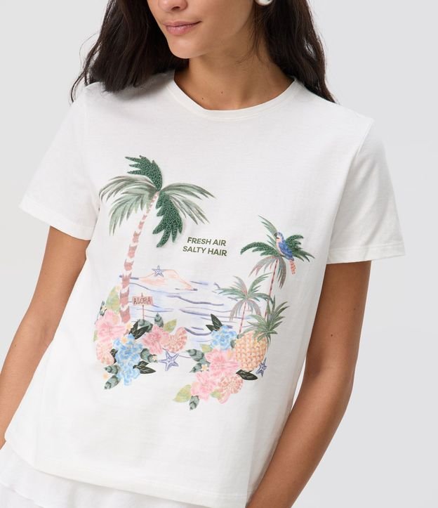 Remera New T-shirt en Algodón con Estampa Tropical Flocada 3