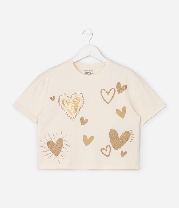 Remera Infantil en Algodón con Lentejuela de Corazones - Talle 5 a 16 años 2
