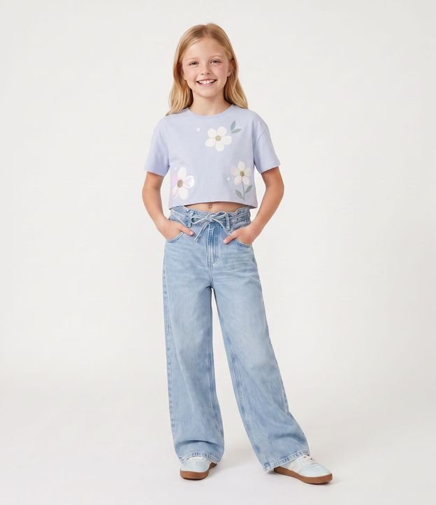 Remera Infantil en Algodón Lentejuela De Flores - Talle 5 a 16 años