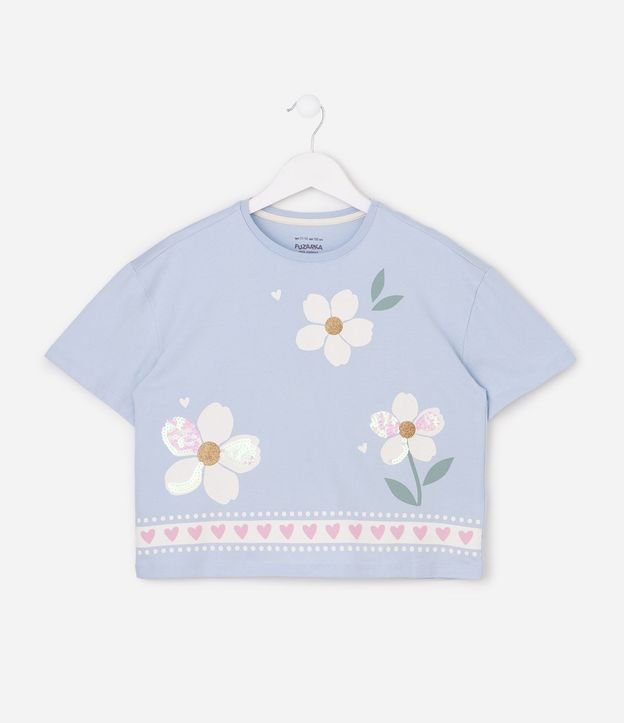 Remera Infantil en Algodón Lentejuela De Flores - Talle 5 a 16 años 2