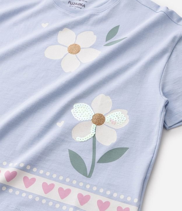 Remera Infantil en Algodón Lentejuela De Flores - Talle 5 a 16 años 5