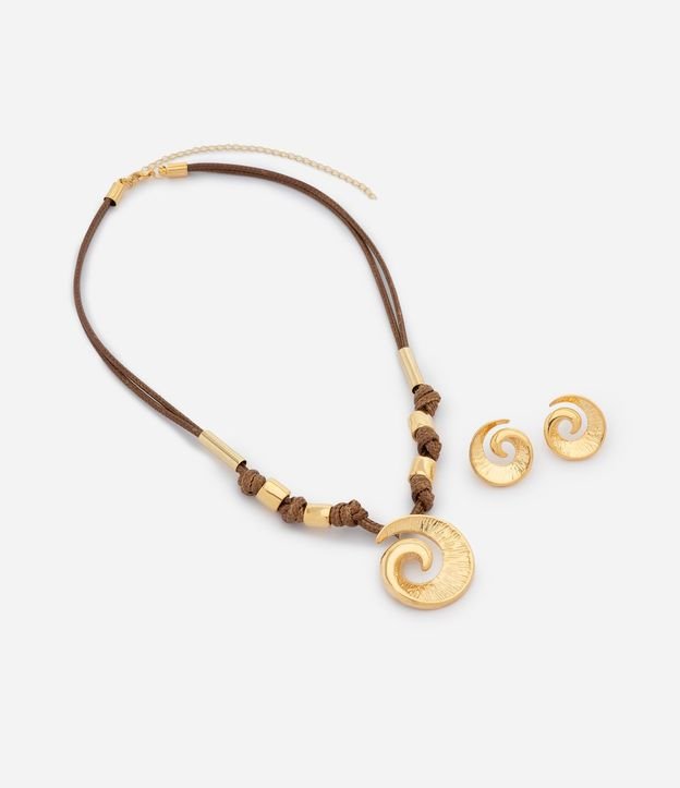 Conjunto Collar en Hilo Encerado y Caravanas con Colgante Espiral 2