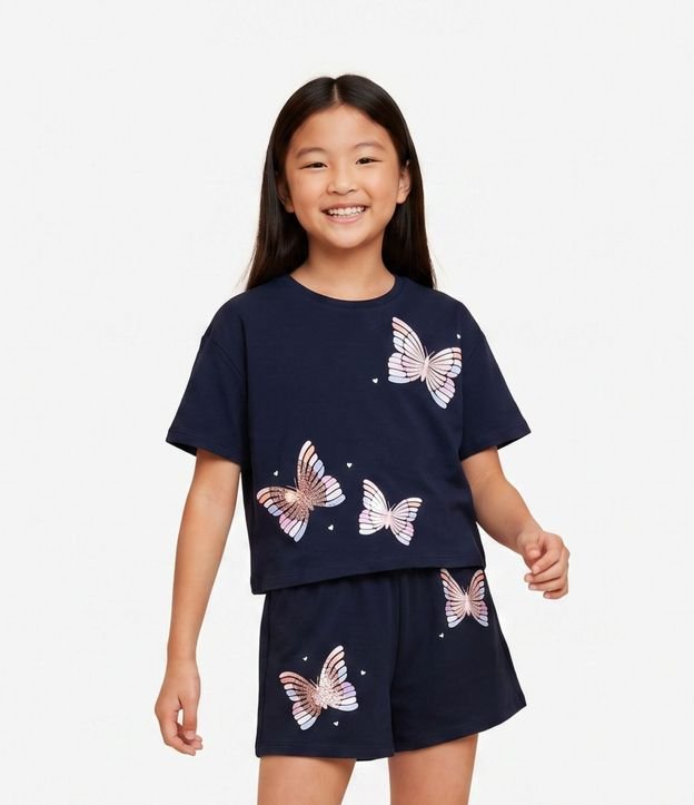 Remera Infantil en Algodón con Lentejuela de Mariposas - Talle 5 a 16 años