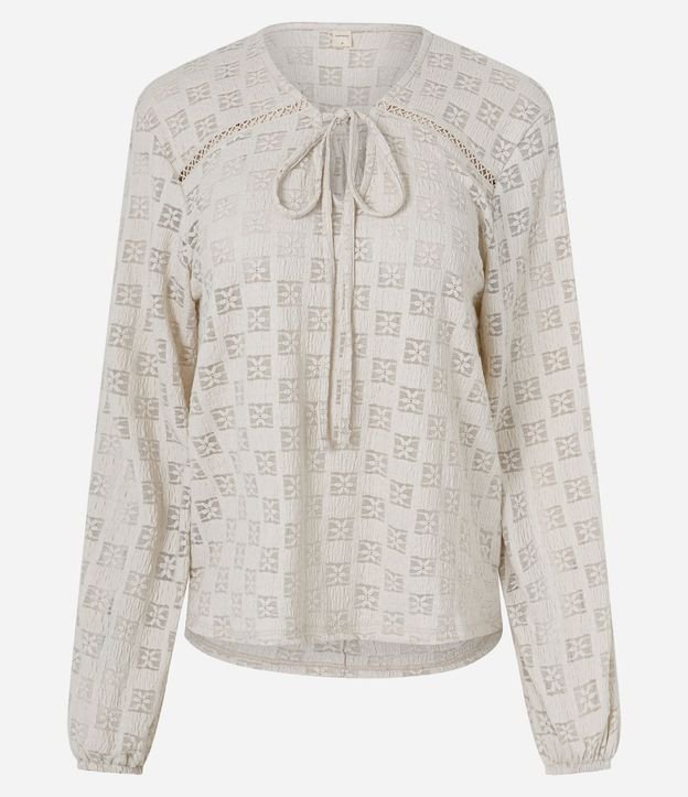 Blusa Bata en Encaje con Lazo Delantero