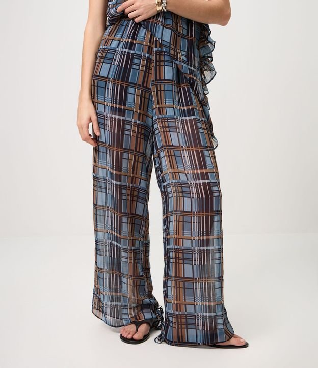 Pantalón en Chiffon de Cuadros con Lazo en el Bajo 6