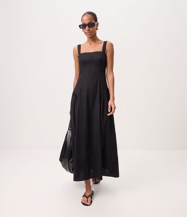 Vestido Midi en Tricolina con Escote Cuadrado 1