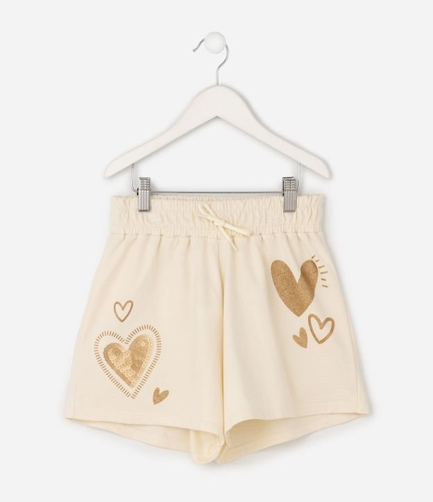 Short Infantil en Algodón Lentejuela Corazones - Talle 5 a 16 años 2
