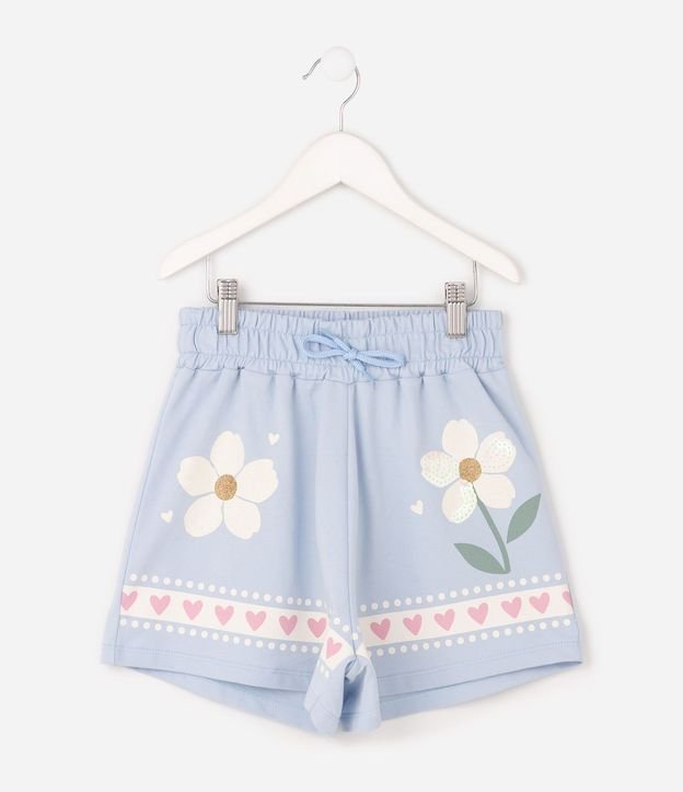 Short Infantil en Algodón Lentejuela Flores Corazón - Talle 5 a 16 años 2