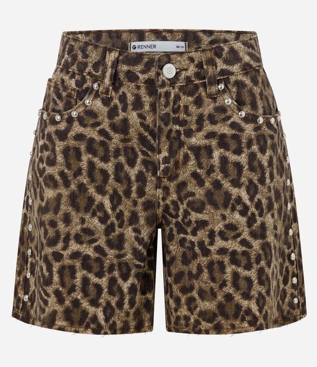 Short Relaxed en Sarga con Estampa de Animal Print y Tachuelas 6