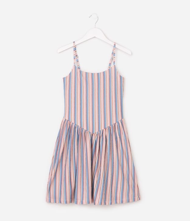 Vestido Infantil Texturizado con Estampa Rayada - Talle 5 a 16 años